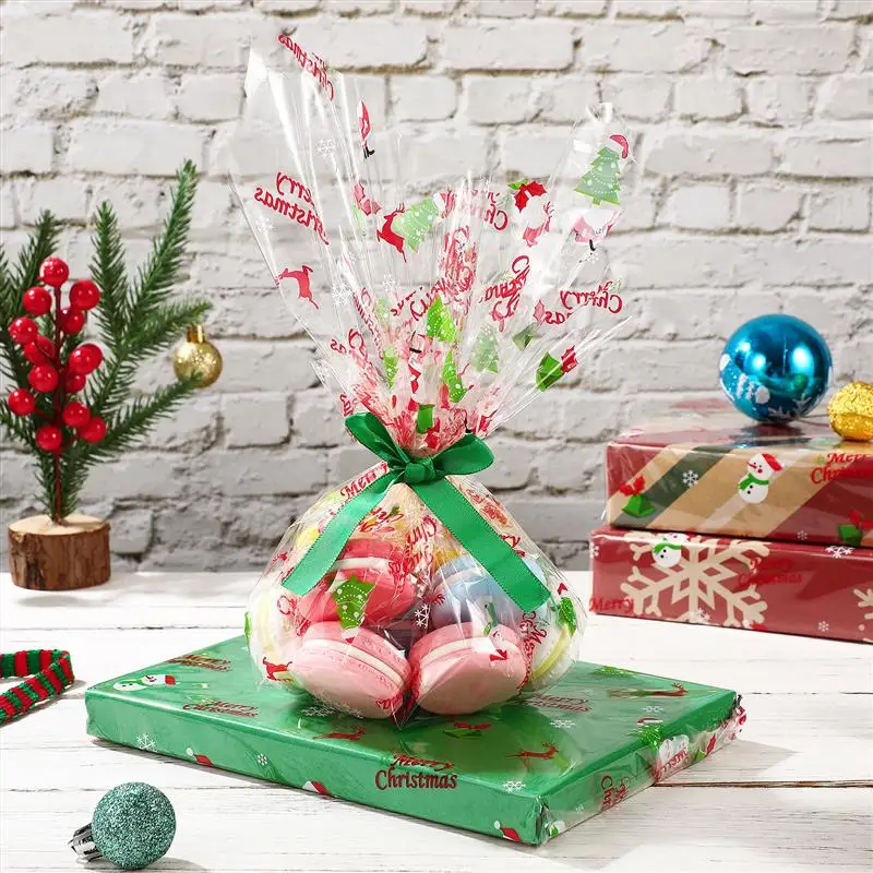 STOBOK Transparent Cellophane Paper Xmas Santa Claus Pattern Packaging Cellophane Gift Box Flower Packagings (3000x80cm)