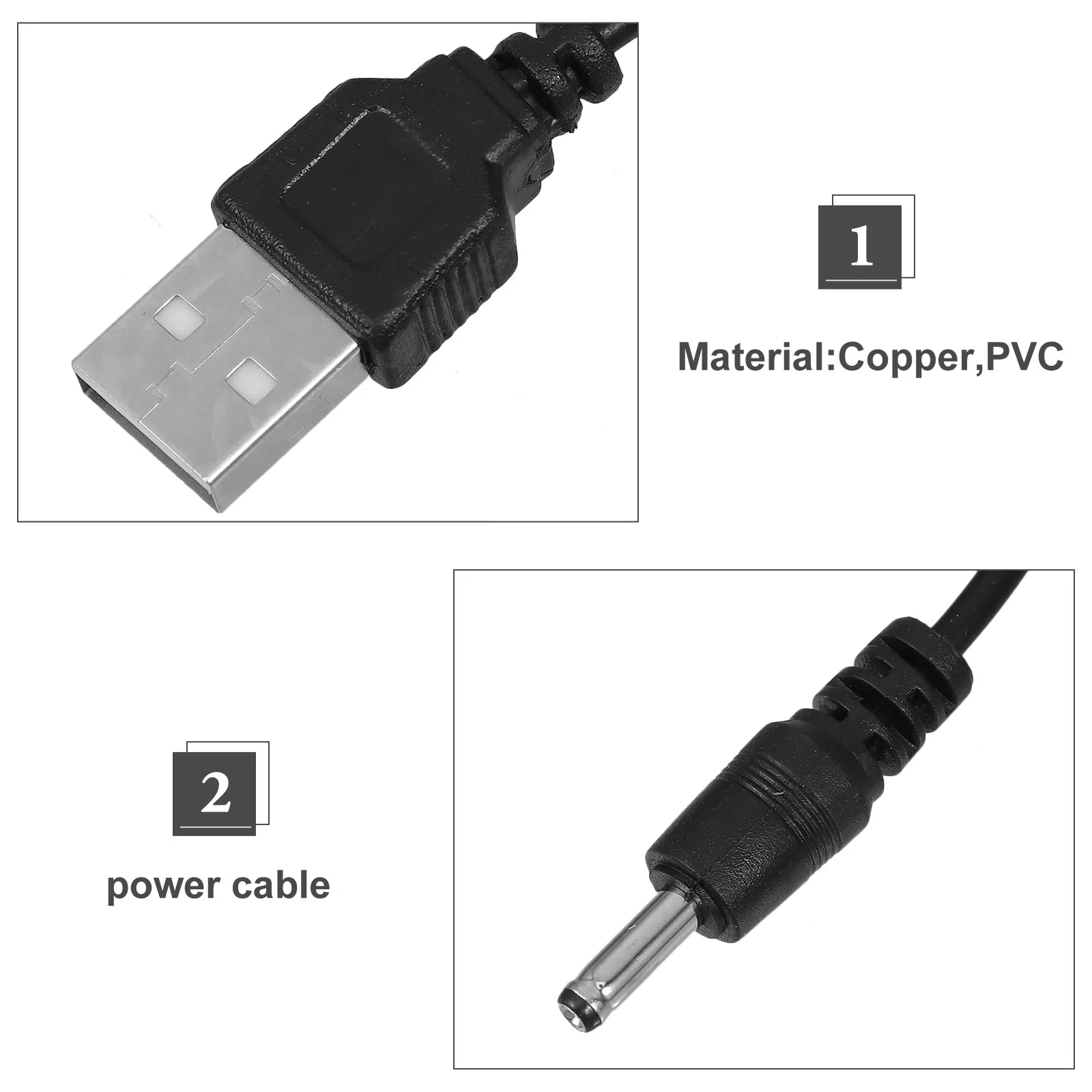 2Pcs USB to Dc 5V 스피커용 전원 케이블 고속 충전 코드 USB 램프 팬용 범용 어댑터 미니 스피커 블랙