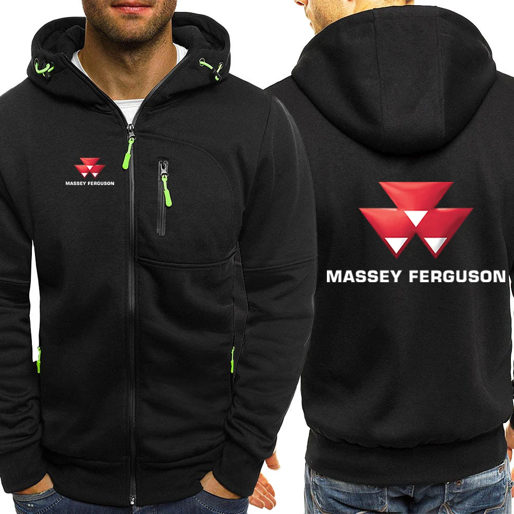 Men Spring Autumn Solid Color Zip Hooded Jacket
