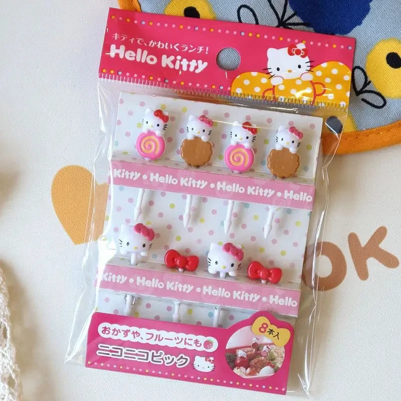 10 Stuks Hallo Kitty Sanrio Dingen Plastic Sandwichbord Kinderen Schattige Fruitvork Feest Snack Vorken Kawaii Festival Benodigdheden