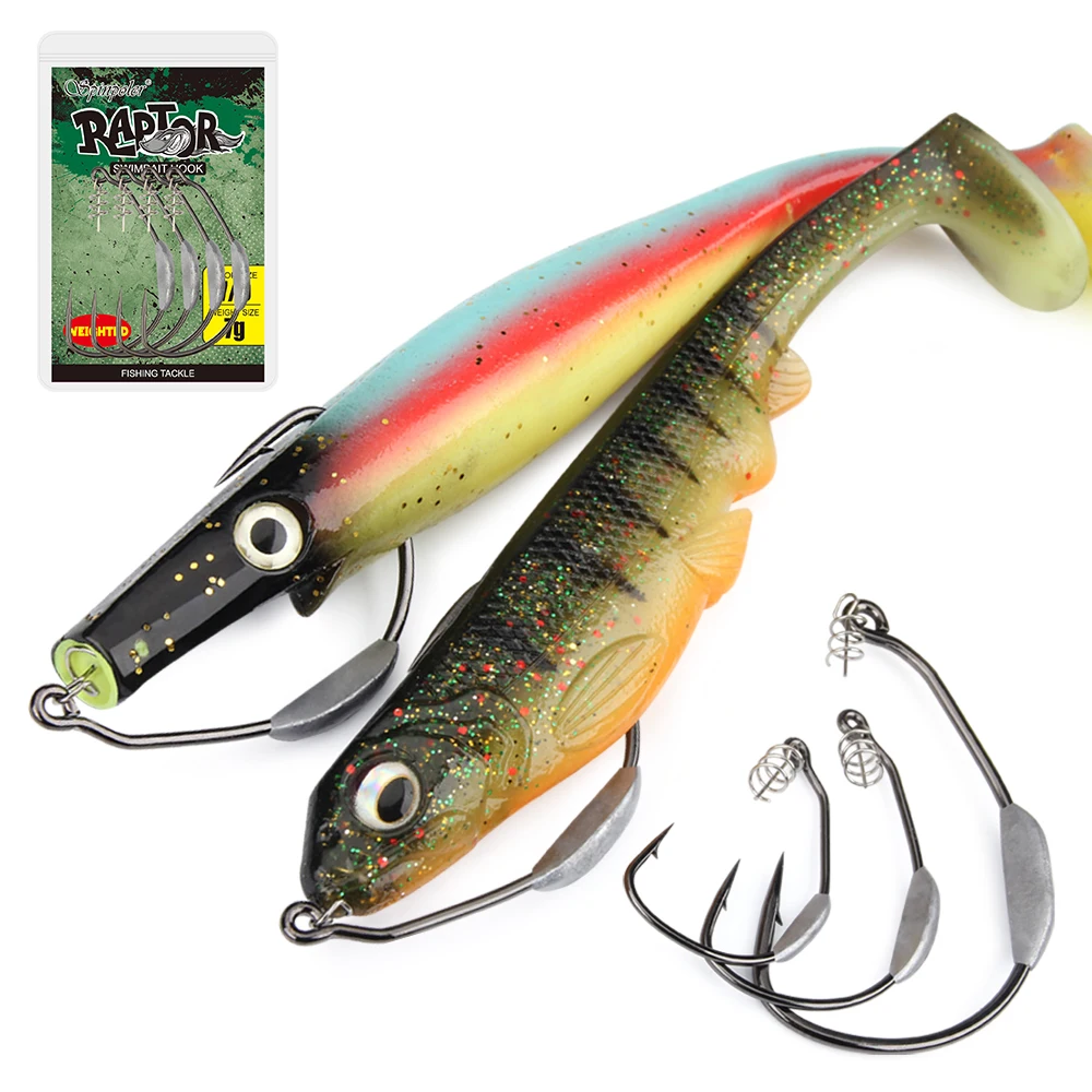 Spinpoler-Raptor ponderada Swimbait gancho com pino de centralização, Heavy Duty, Gap largo, isca macia, Bass, gancho Pike Pesca, 5/0, 7/0, 10/0