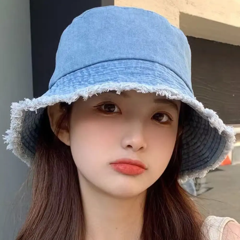 남성 및 여성용 청바지 태양 모자, Y2K 스타일 코튼 밥 파나마 접이식 버킷 햇, 여행 야외 낚시 태양 모자