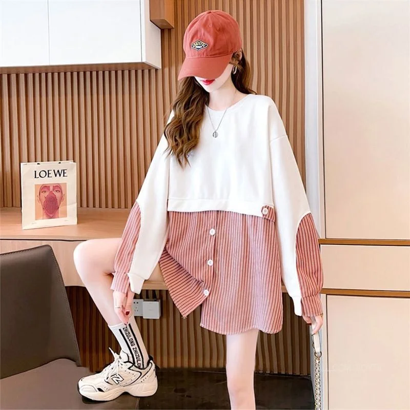 

Женский хлопковый свитшот средней длины, модный осенний Свободный свитшот в Корейском стиле с круглым вырезом и длинным рукавом, Женский Топ