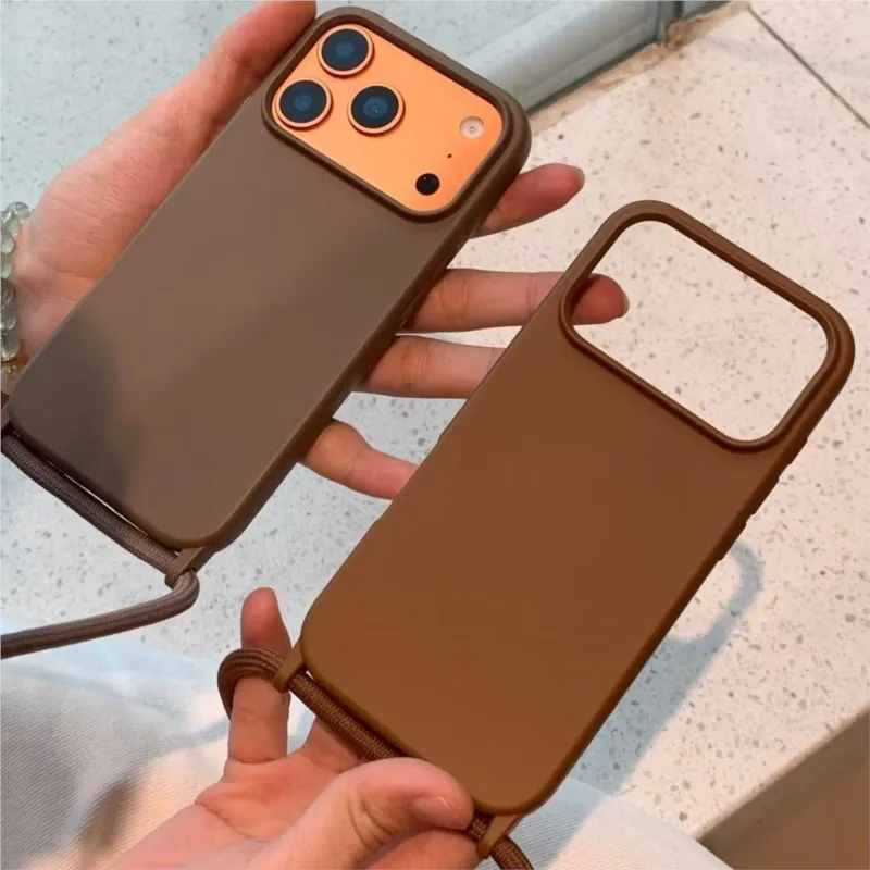 Crossbody Liquid Silicone Shockproof Phone Case with Soft Matte Cover and Lanyard Strap