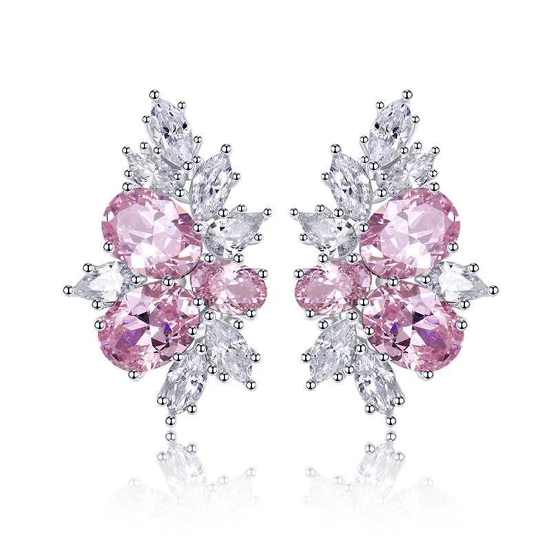 Huitan Sweet Pink Cubic Zirconia Stud Earrings for Women Silver Color Fashionable Ear Piercing Accessories Wedding Party Jewelry 11 Sc948c48c240040fe8939bdbdfbbee8a3N