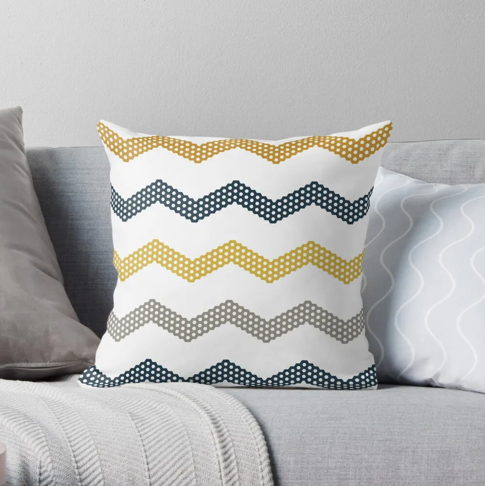 

Honeycomb Chevron in Mustard Yellow, Dark Blue, Grey, and White. Minimalist Geometric Pattern Throw Pillow Cushion child