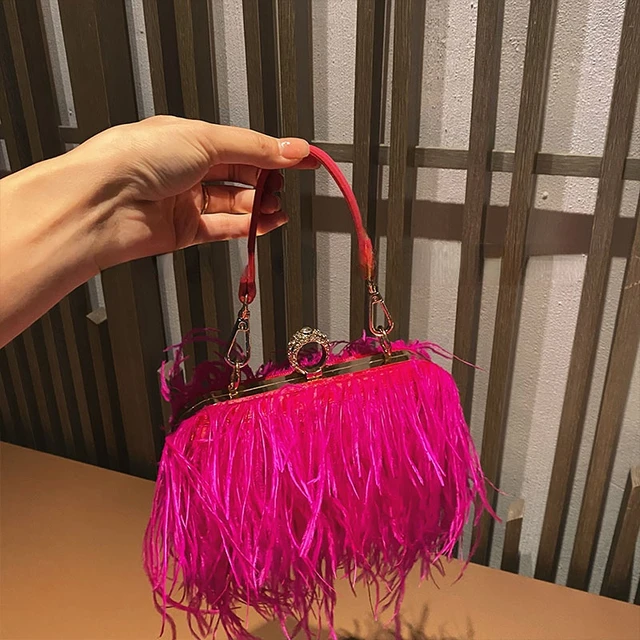 Luxury Ostrich Feather Pink Party Evening Bag Pearl Tassel Women Purses And  Handbags Wedding Designer Clutch Shoulder Chain Bags - AliExpress