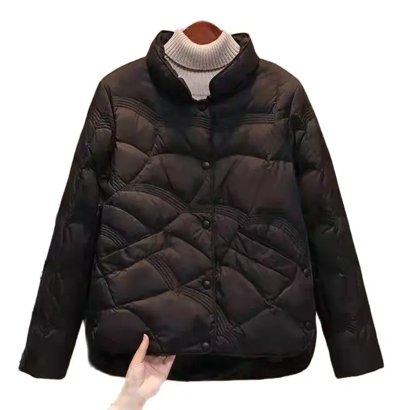 

Autumn Winter Short Down Cotton Jacket Women 2023 New Loose Stand-Up Collar Coat Dingle-Breasted Outerwear Parka Overcoat Female