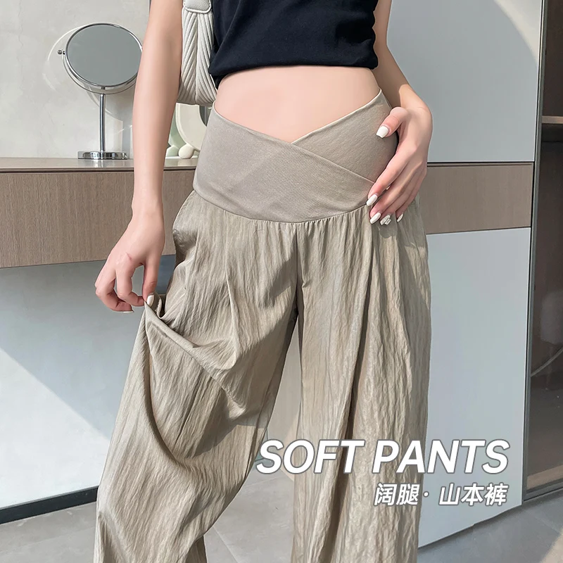 Maternity Pants Slouchy Style Wide Leg Loose Straight V Trousers For Maternity Summer Pregnant Women