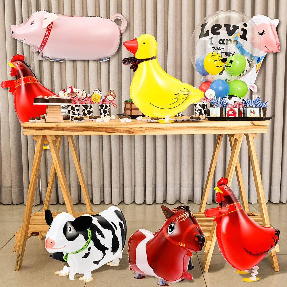 Farm Walking Animal Balloons Farm Birthday Party Supplies Walking Pet  Balloon Farm Kids BBQ Party Decor Horse Duck Rooster Cow