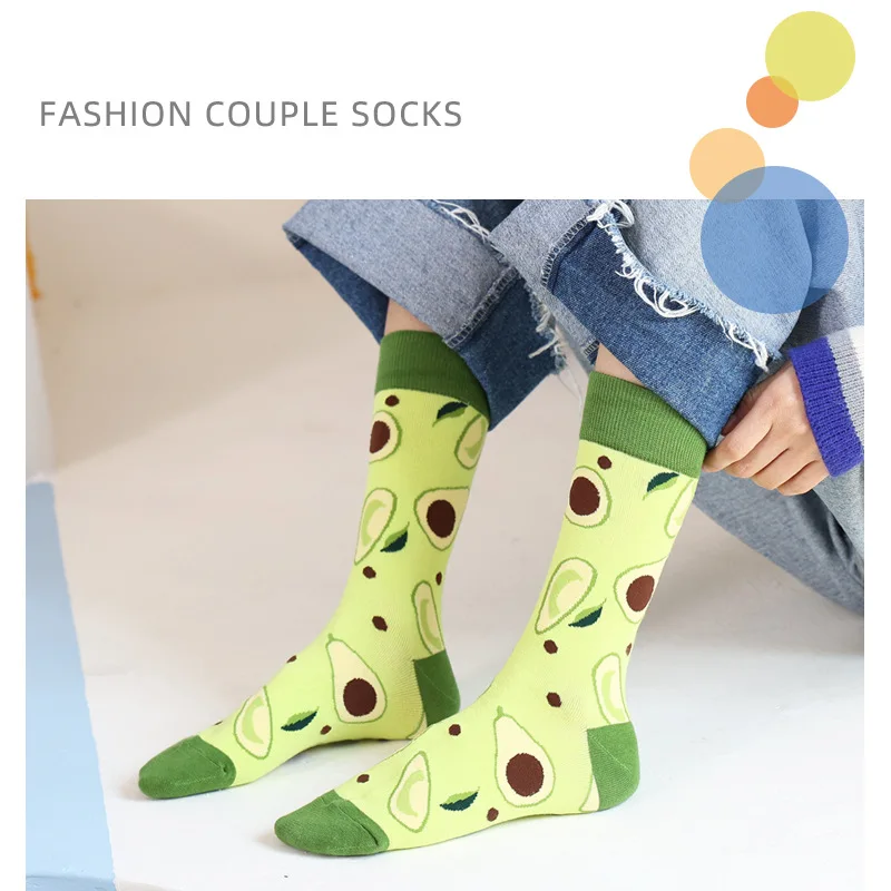 1 Pair Fashion Cotton Women Happy Socks Cute Funny Colorful Fruits Print Harajuku Street Skateboard Girls Dress High Sox