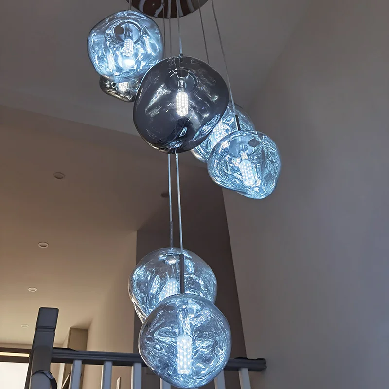 

Modern E27 Minimalist Pendant Light Irregular Lighting Indoor Villa Hotel Living Room Loft Chandelier PVC Glass Lighting Fixtur
