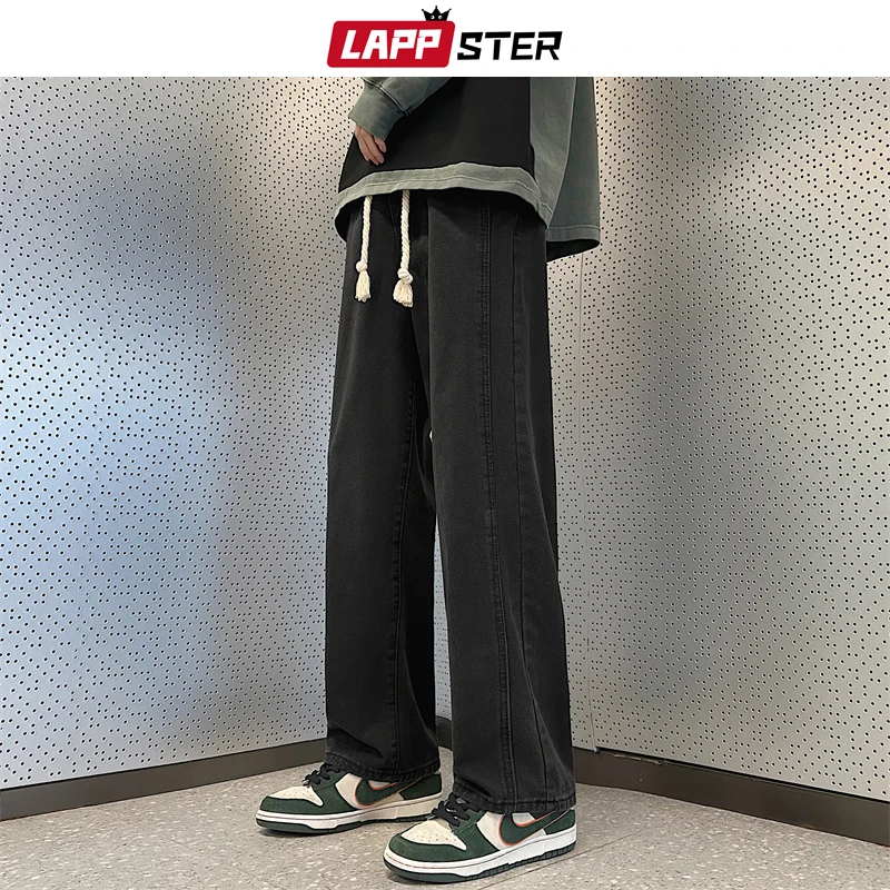 

LAPPSTER Patchwork Baggy Jeans Streetwear 2023 Black Jeans 2000s Clothes Y2k Low Rise Jeans Pants Korean Fashions Denim Pants