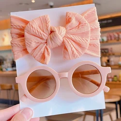 Children's Cotton Bowknot Headband & Sunglasses Set - Stylish Kids Hair Accessories (Pink)