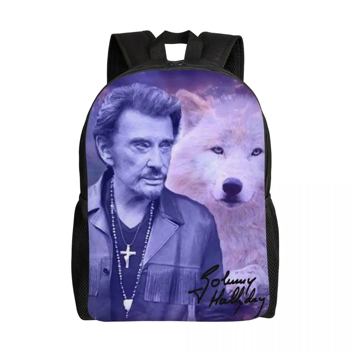 

French Legend Rock Johnny Hallyday Laptop Backpack Women Men Casual Bookbag for College School Student Bags