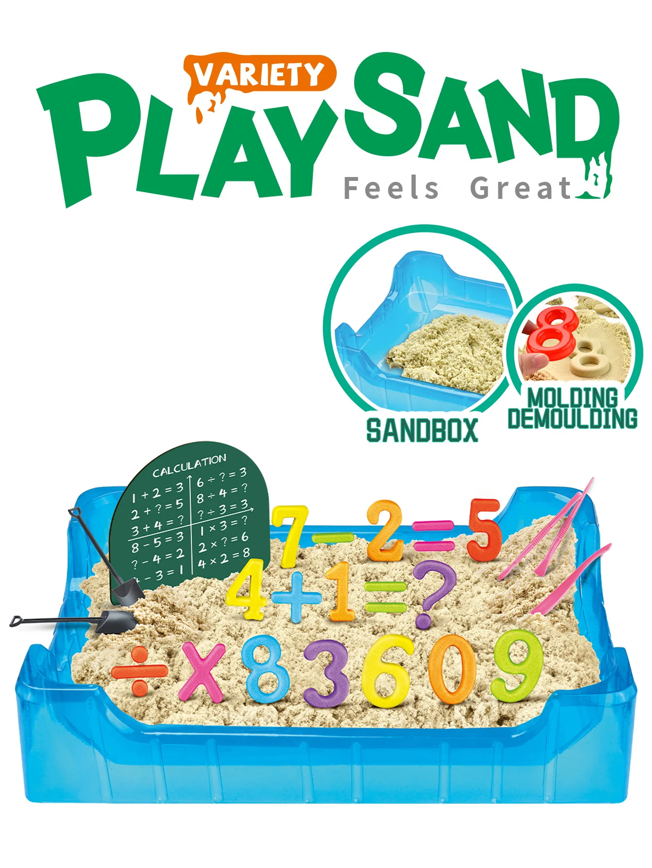 Moldable Play Sand Kit, Colorful Beach Sand, Magic Sand Art Kit with Sandbox Storage 300-500g for Choice Sensory Toys for Kids 4