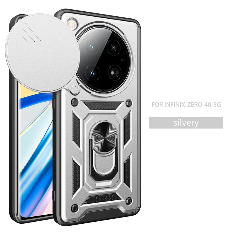 Enhanced Protective Armor Case with Slide Lens Camera Guard and Magnetic Holder Ring Cover