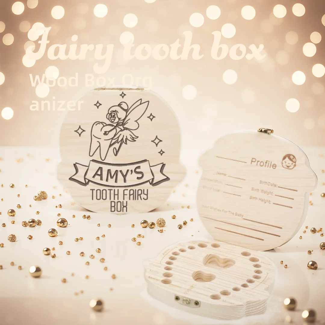 

Personalized Tooth Fairy Box Round Wooden Tooth Fairy Holder Birthday Gift for Girls & Boys Custom Name Milk Tooth Box
