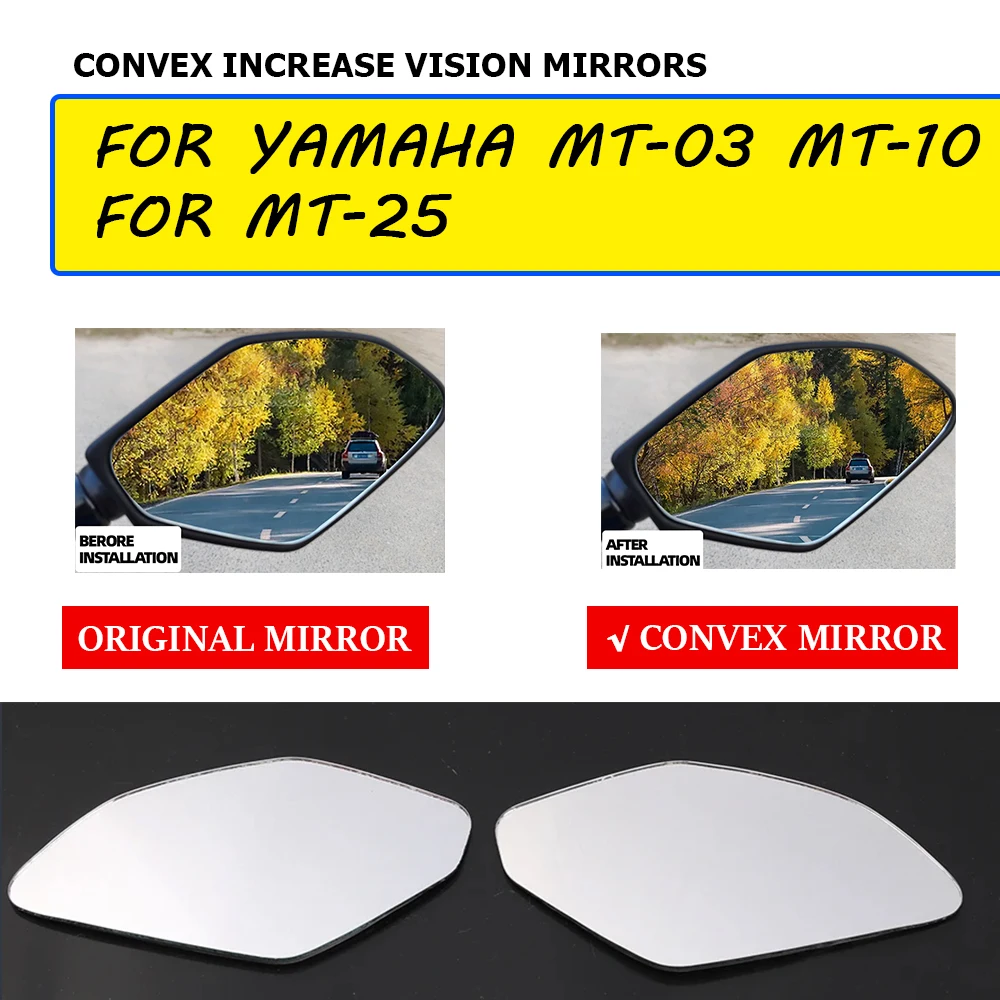 야마하 MT-25 MT-03 MT-10 볼록 미러, 드라이버 비전 백미러 뷰 렌즈 증가, MT25 MT03 MT10 오토바이