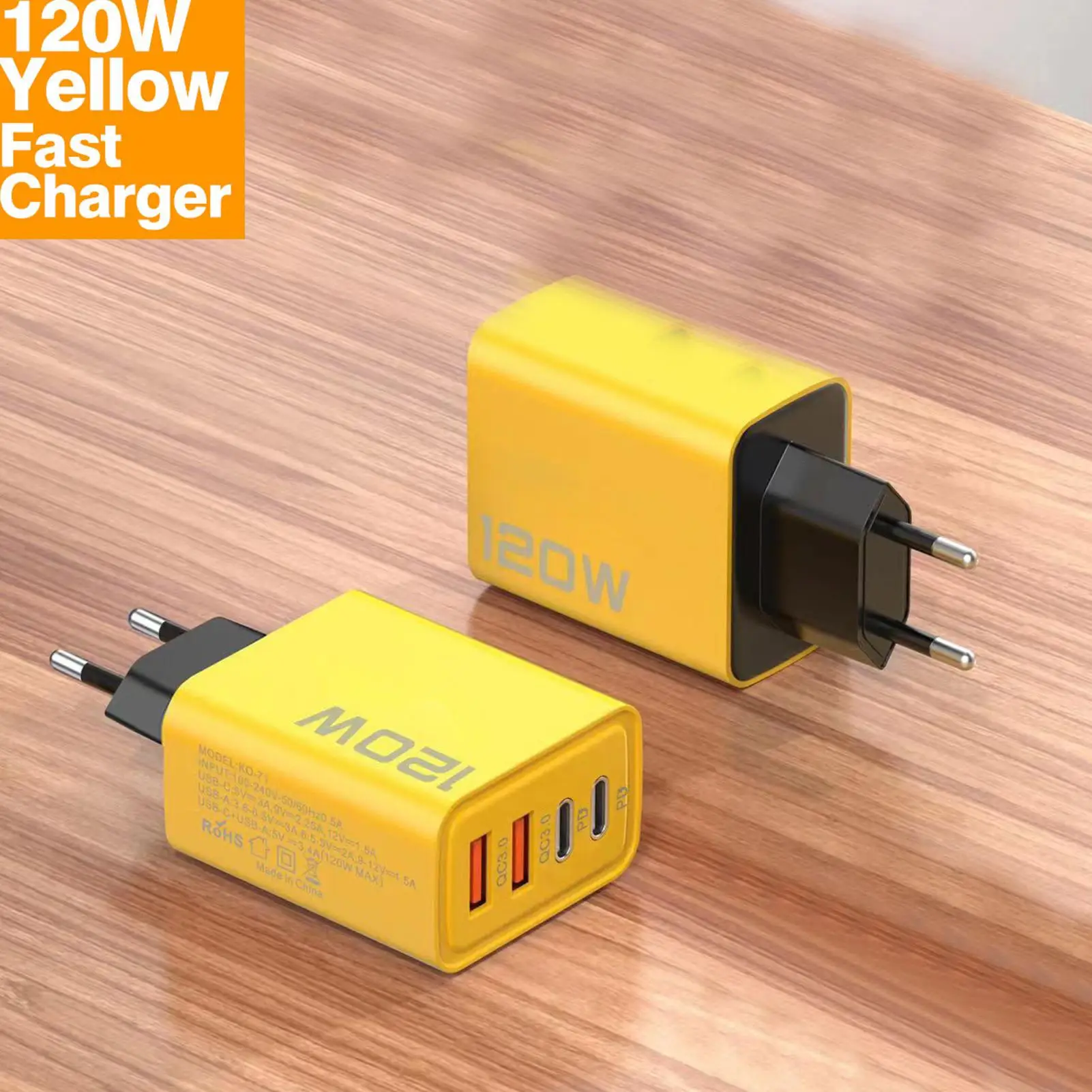 120W 3.0 USB Fast Phone Charger Type C Quick Charge Charging Adapter For Phone 15Pro Max Mate60 Pro 4-port EU/US Charger