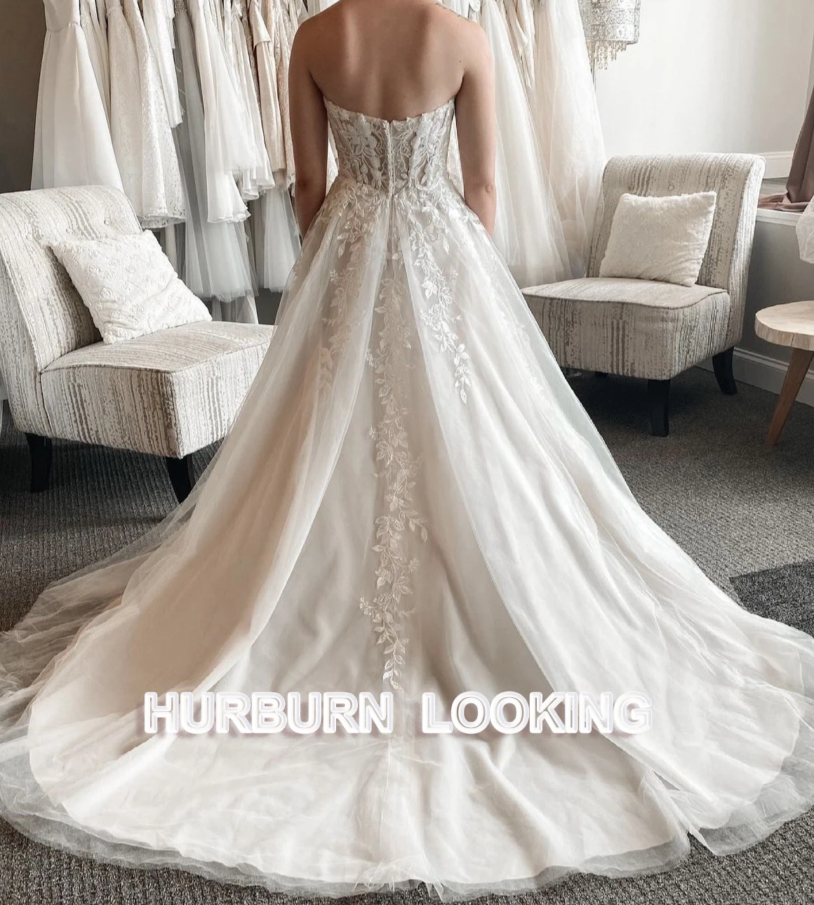 HERBURN A 라인 웨딩 드레스, 연인 지퍼 코트 트레인, 신상 아플리케, 패션 2024 로브 드 마리 약혼 플러스