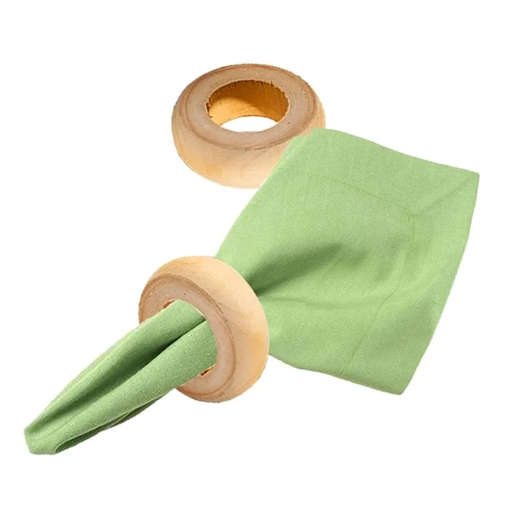 Natural Wooden Serviette Holders Napkin Rings Set Round Serviette Rings Bulk for Party Decoration Dining Table Family 10 Pcs napkin ring