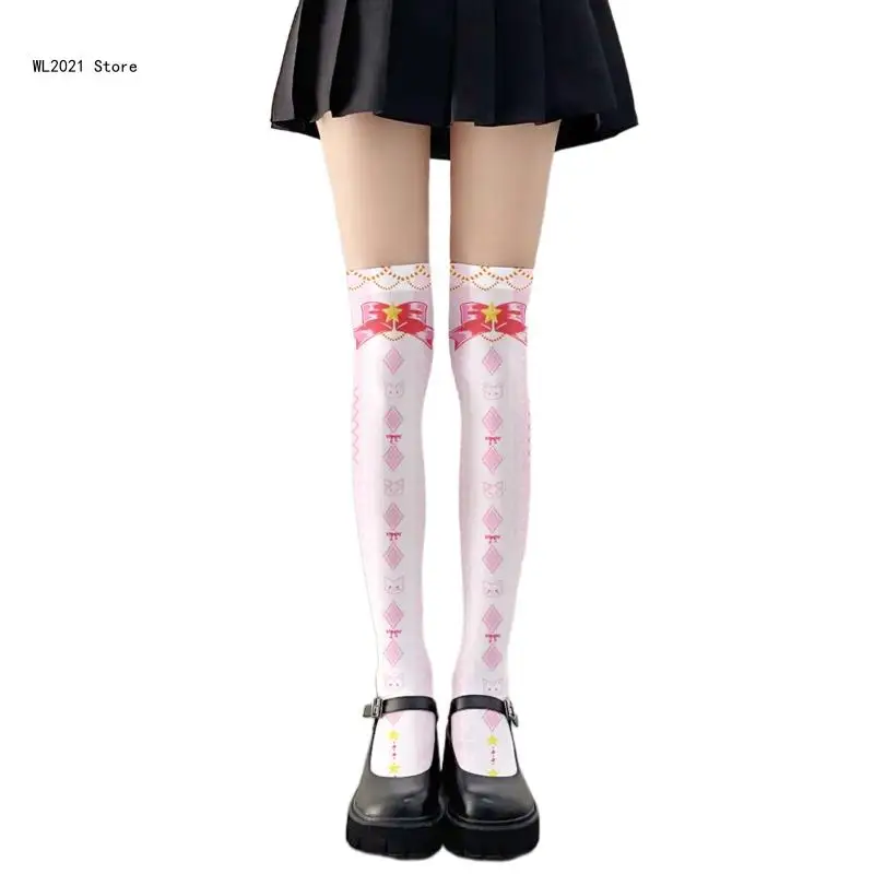 

Women for Cat Bowknot 3D Print Over Knee Stockings Cosplay Thigh High Soc