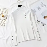 2025 Autumn Knitted Turtleneck Sweaters Women Solid Knitted Female Cotton Soft Elastic Color Slim Pullovers Button Full Sleeve - Image 6