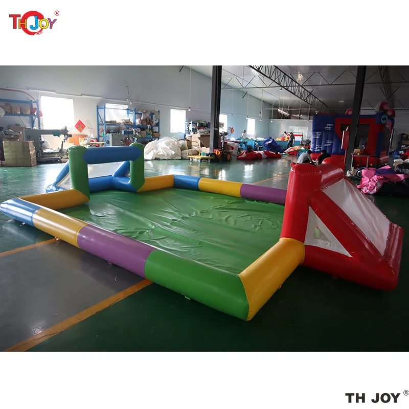 Free Air Shipping 10x5m Customized PVC Soap Football Field Inflatable Soccer Pitch, Inflatable Soccer Field for Sale 4