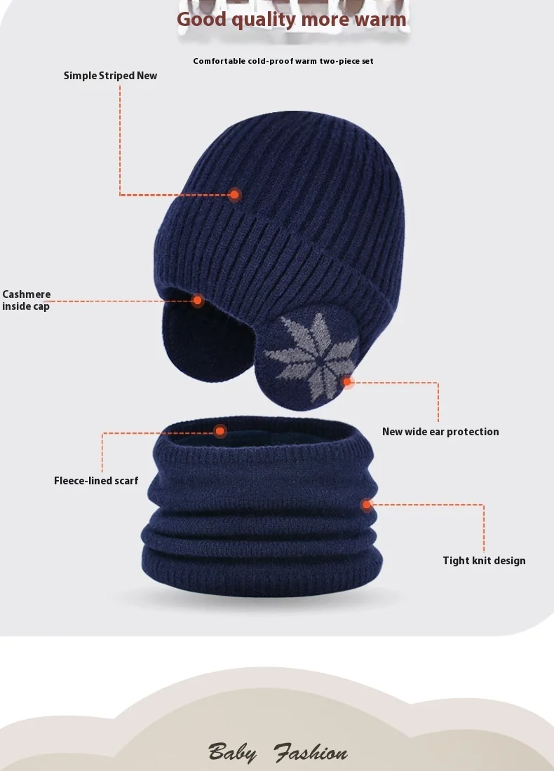 Kindermütze Winter Samt Hals Set Gestrickte Wollmütze Herren und Mädchen Warmer Ohrenschutz Hoodie Kopfkappe_voghion.com