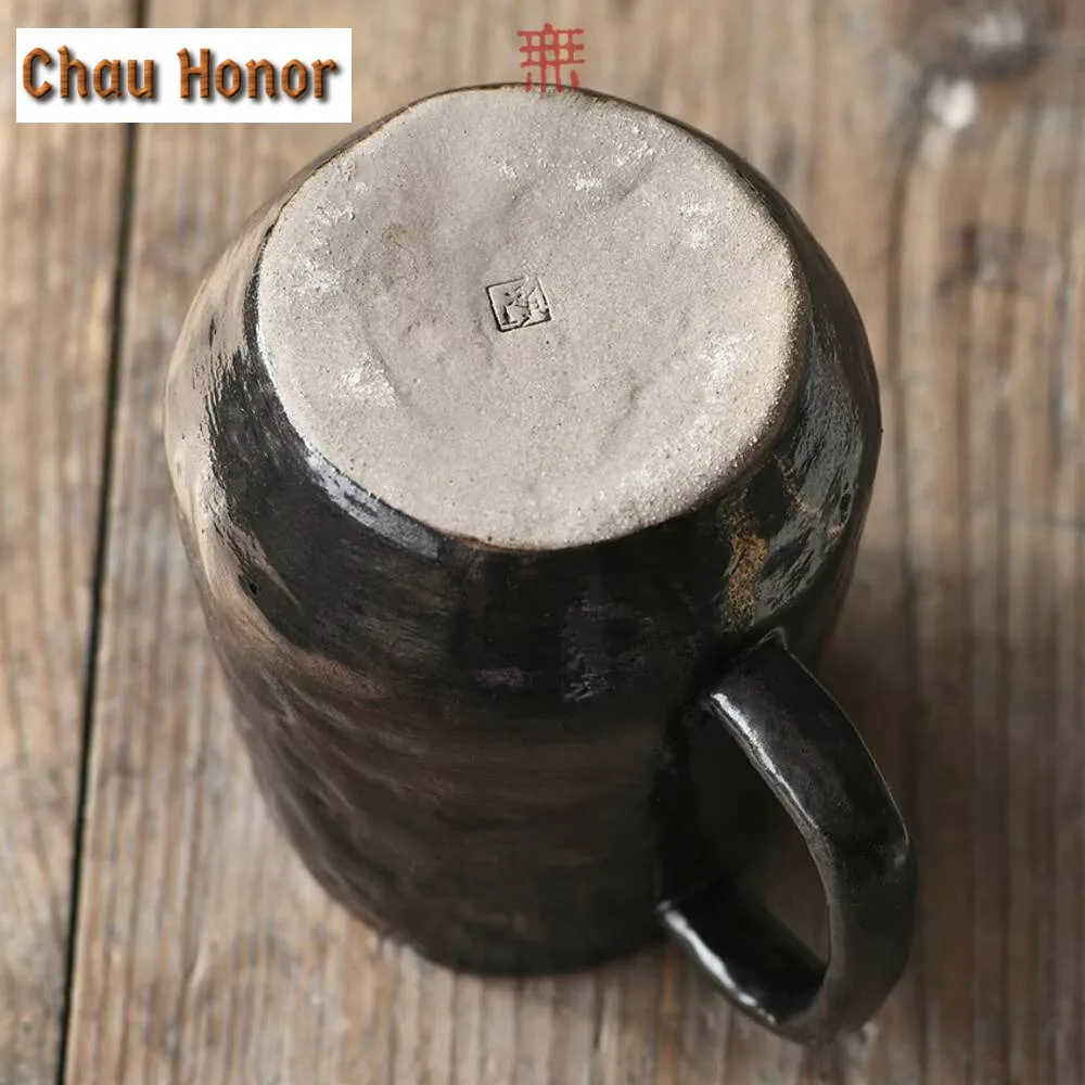 300ml Japanese Rough Pottery Coffee Pot Handmade Ceramic Hand Flushing Share Cup Creative Handle Public Tea Pitcher Justice Cup