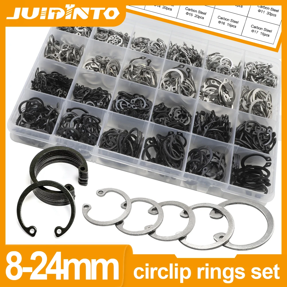 Juidinto-circlip Retaining Rings Variedade Kit Carbono Interno Externo Snap Clip Ring Grupo 824 mm 840 Pcs Aço Inoxidável