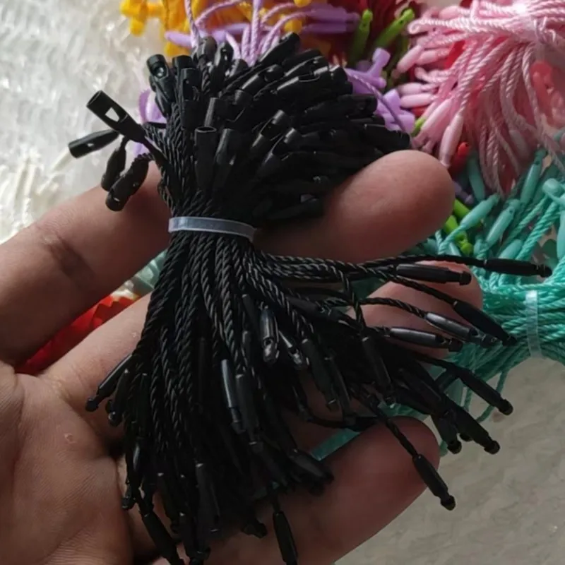 Black Rope polyester 8 CM Tag Strings White Snap Lock Pin Loop Tie Fasteners 3 inches length Blue Small Tags Cords polyester rope 1000PCS