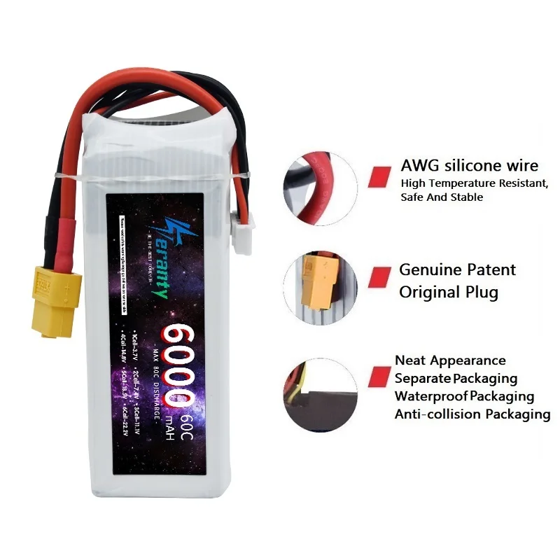 6000mAh Lipo 14.8V Battery 4S 6000mah With Deans T/XT60/TRX/EC5 Connector For RC Airplanes Helicopters Car Boat Truck Parts 60C