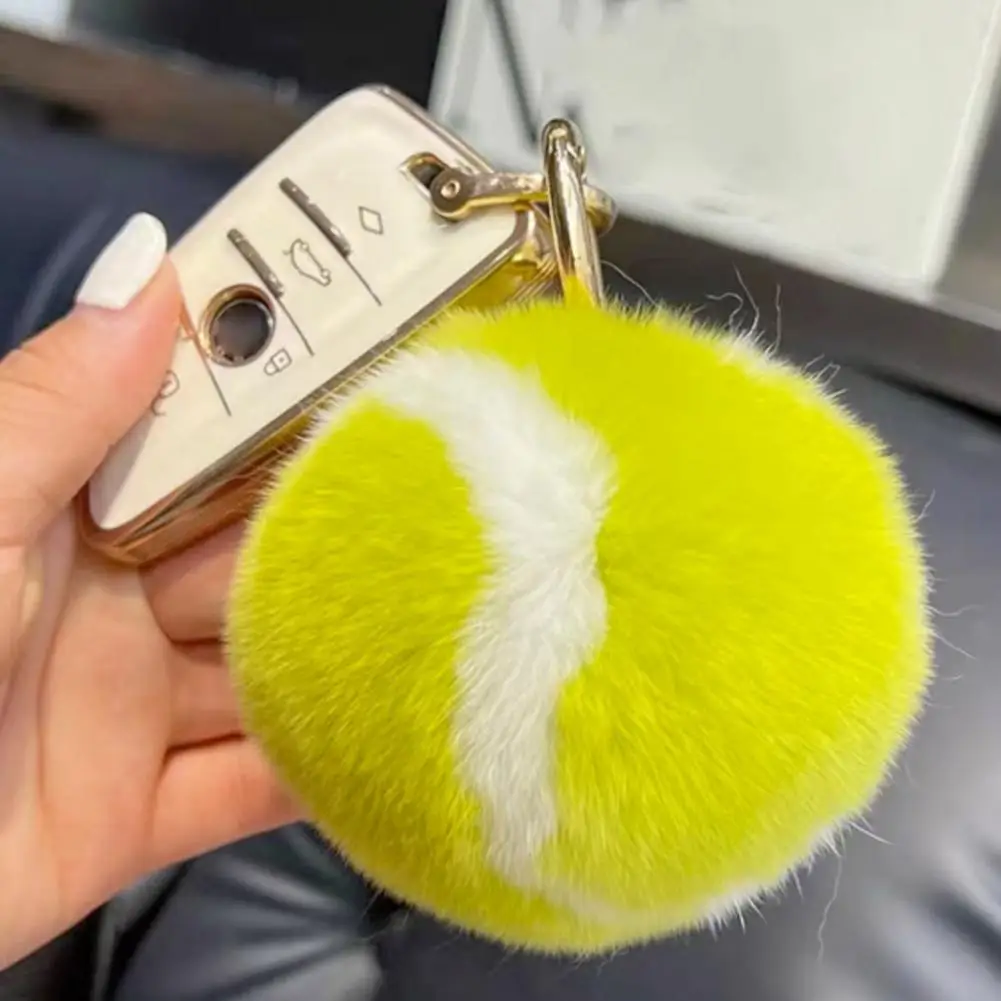 Plush Tennis Ball Keyring with Metal Ring Stress Relief Fuzzy Squeeze Sports Ball Keychain Pendant Plush Backpack Ornament