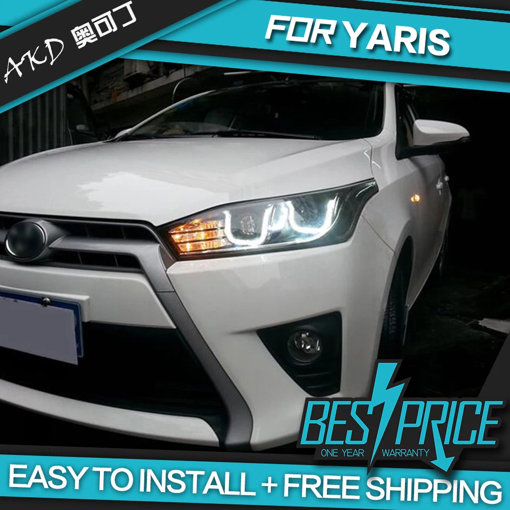 

AKD Cars Styling Headlight for Toyota Yaris 2013 Headlights LED Running Lights Bi-Xenon Beam Fog Lights Angel Eyes Auto Levels