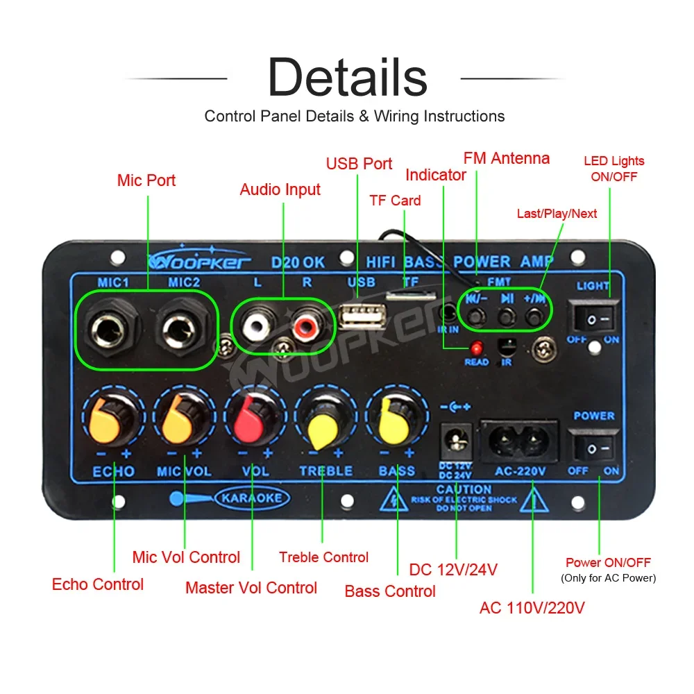D20 Bluethooth Amplifier Board 60-200W Hifi Subwoofer Amplifier Module Dual Micr