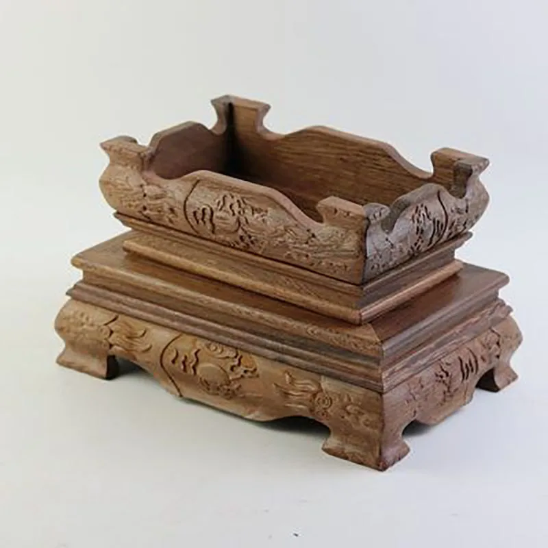 Mahogany base carving crafts solid wood square Chinese ornaments fish tank teapot jade base Buddha statue