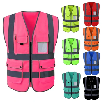 Custom Logo Hi Vis Safety Vest - Multi-colours - Pockets and Zipper