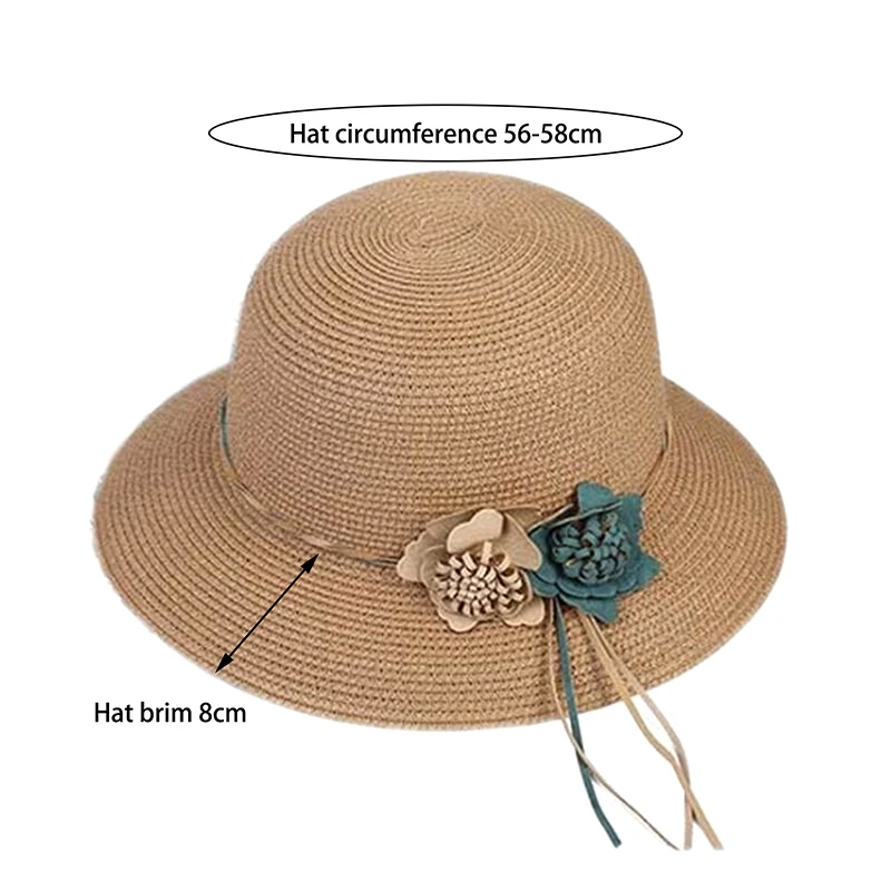 New Spring Summer Beach Hat Large Brim Linen Flower Straw Hat Outdoor Women Sun