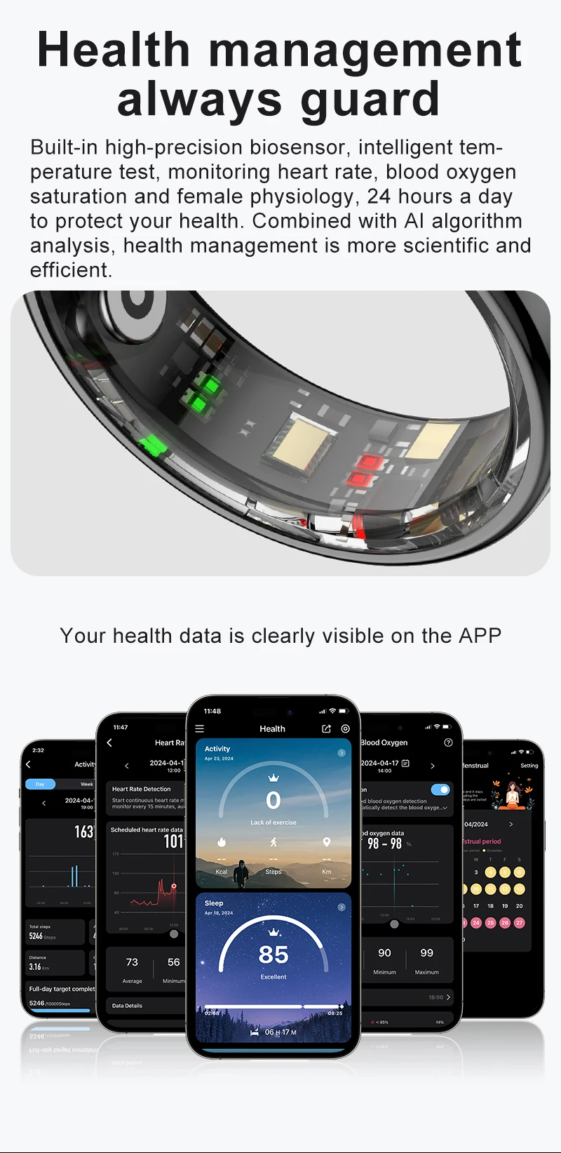 New R08 Smart Ring With Charging Case Smart Touch Screen Health Monitor Sports Fitness Tracker IP68 5ATM Waterproof Smart Ring