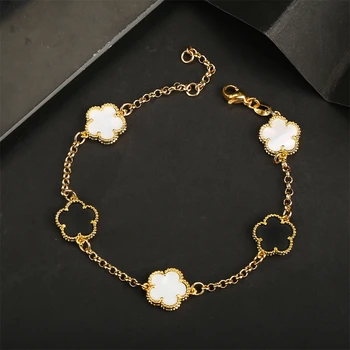2023 Luxury Green Flower Natural White Shell Flower Stone Bracelet Ladies Gift High Quality Four Leaf Clover Bracelet Jewelry 4