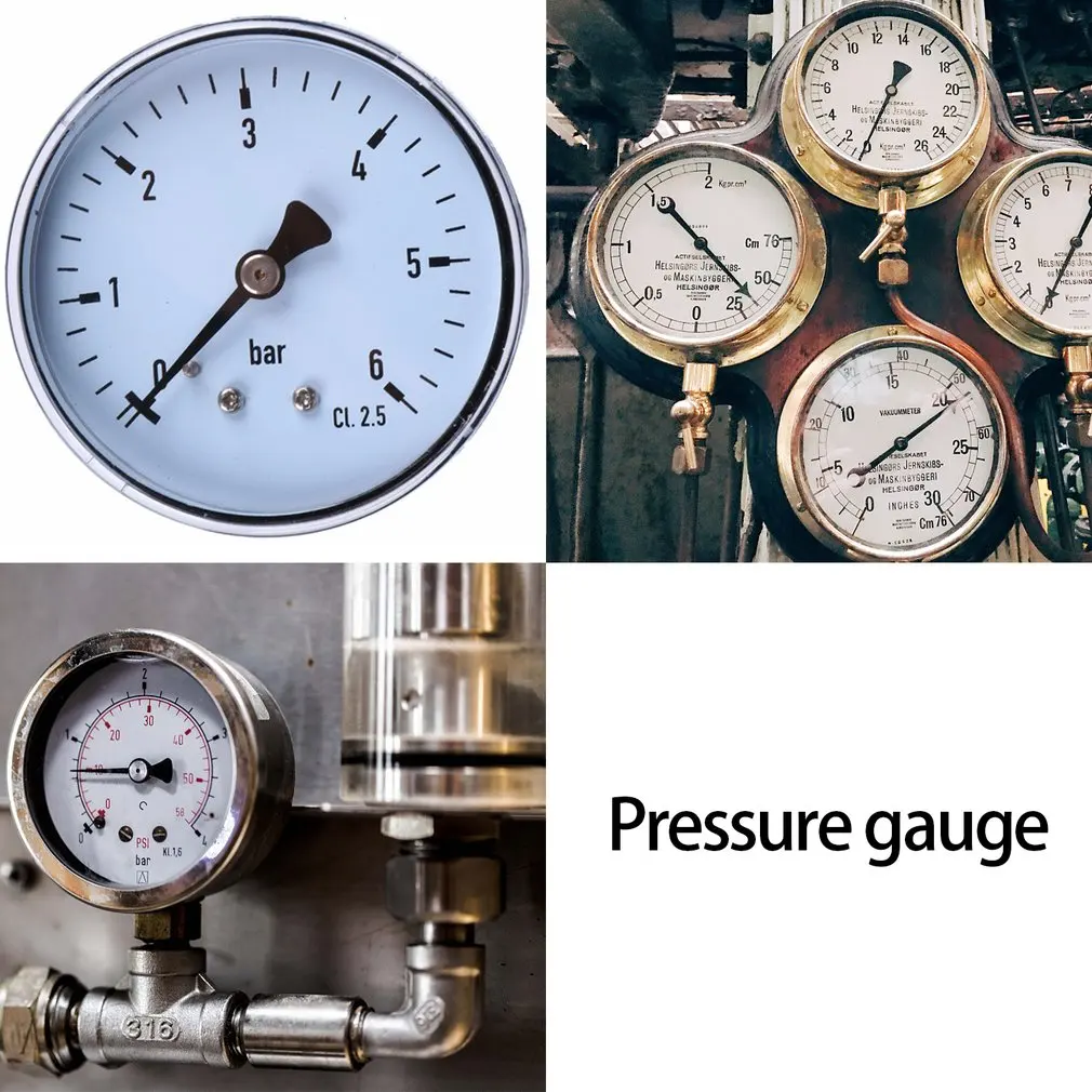 TS-60-6 Precision Pressure Gauge 1/4 Inch NPT Side-mounted/Back  2.3 Inch Face 0-6 Bar Compressed Air Water Oil Pressure Gauge
