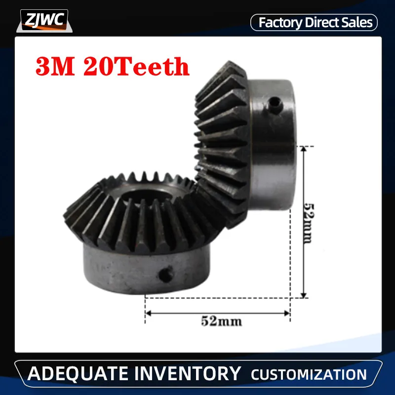 Engrenagem Cónica com Furo Interno Engrenagens de Aço 90 Graus Drive Ratio 3m 20 Dentes 14 mm 15 mm 16 mm 17 mm 18 mm 19 mm 20 mm 22 mm 24 mm 25 mm 28 mm Pcs Parafuso