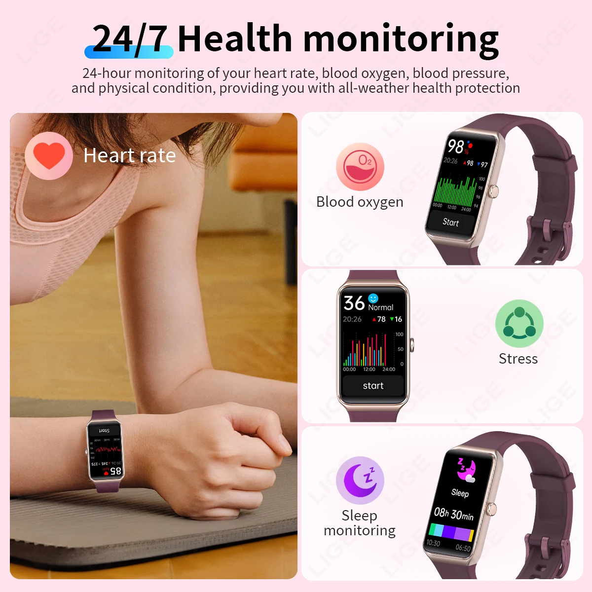LIGE 2026 1.47” HD Smart Watch Women's Sports Fitness Bracelet Thermometer Health Monitor Waterproof Women Smartwatch For Androi