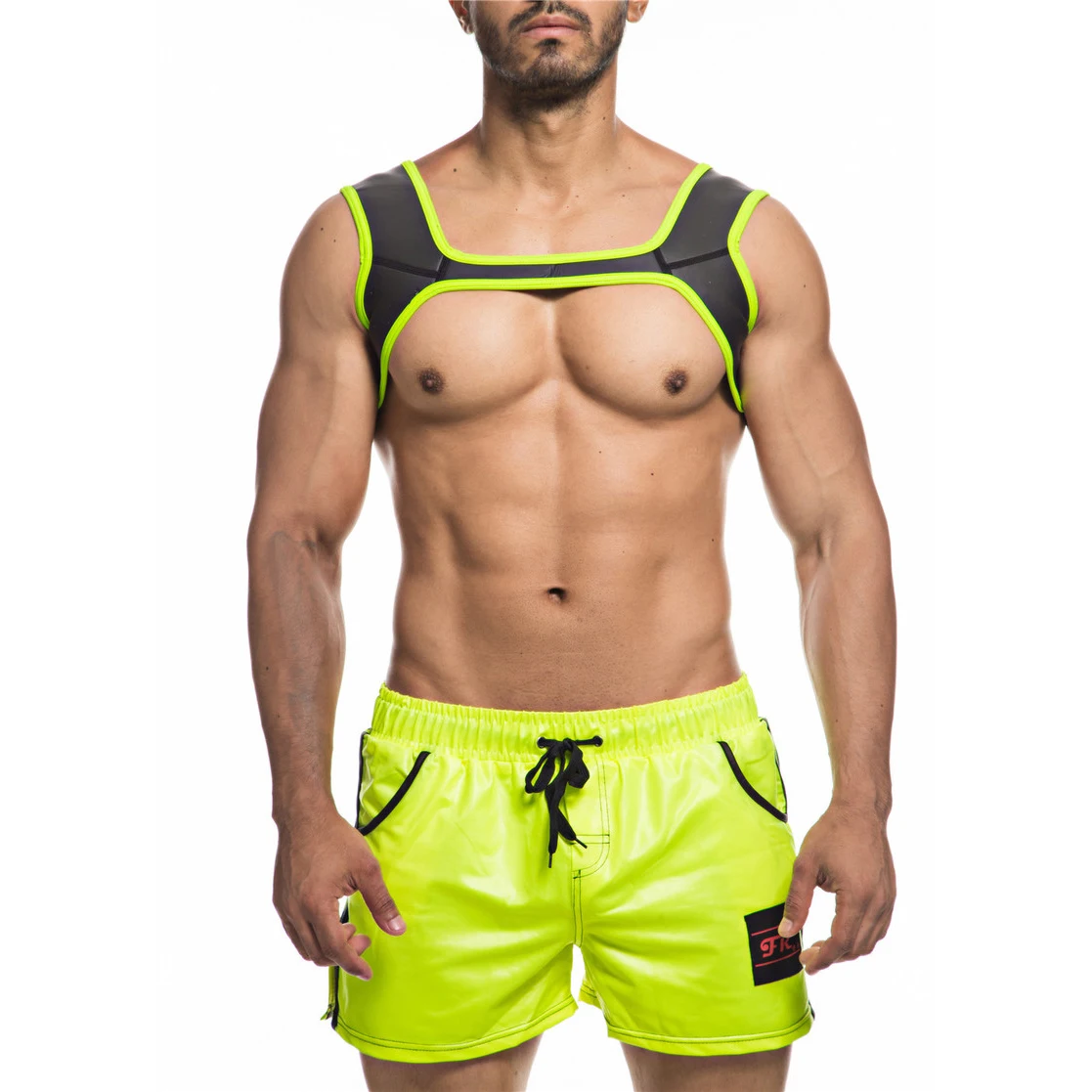 

Sexy Mens Neoprene Body Chest Harness Belt Muscle Exercises Shoulder Strap Tops Casual Home Faux Leather Fitness Sport Shorts