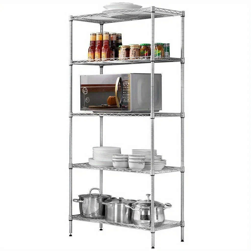 

1pc 5 Tier Adjustable Storage Rack, Metal Storage Wire Shelving Standing Storage Shelf Units For Bathroom, Living Room, Balcony