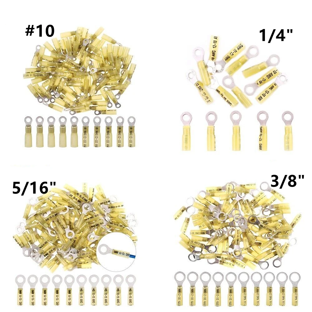 

10/20 шт. желтое термоусадочное кольцо изолированный Водонепроницаемый соединитель обжимные клеммы для электрических проводов 12-10AWG