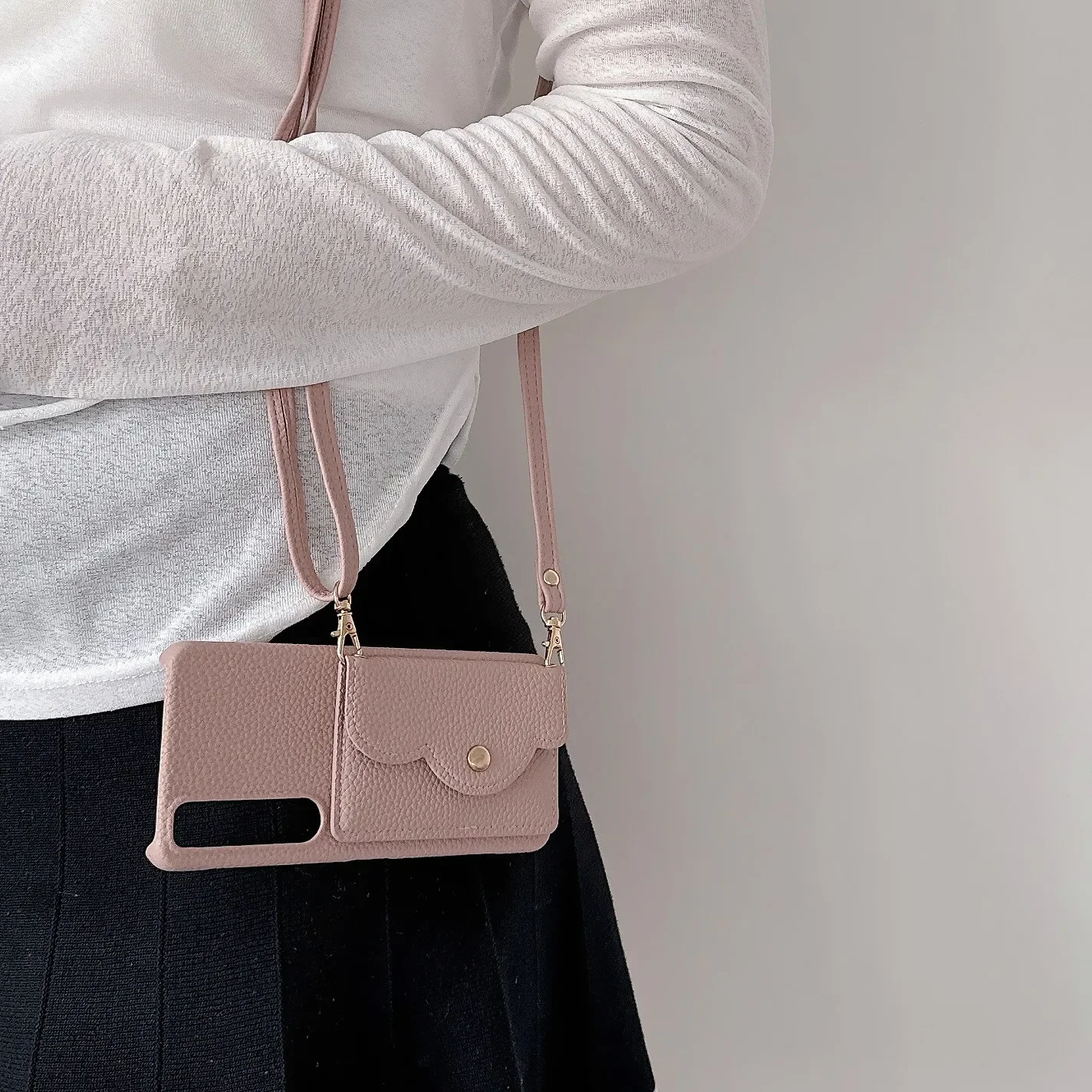 Leather Crossbody Card Holder Wallet with Lanyard Strap and Neckband