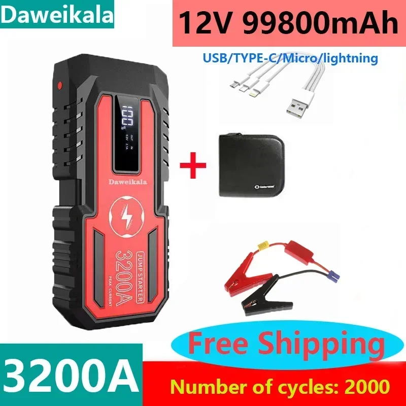 

New Car3200A Jump Starter Power Bank Portable Charger Starting Device for 8.0L/6.0L Emergency Battery Jump Starter